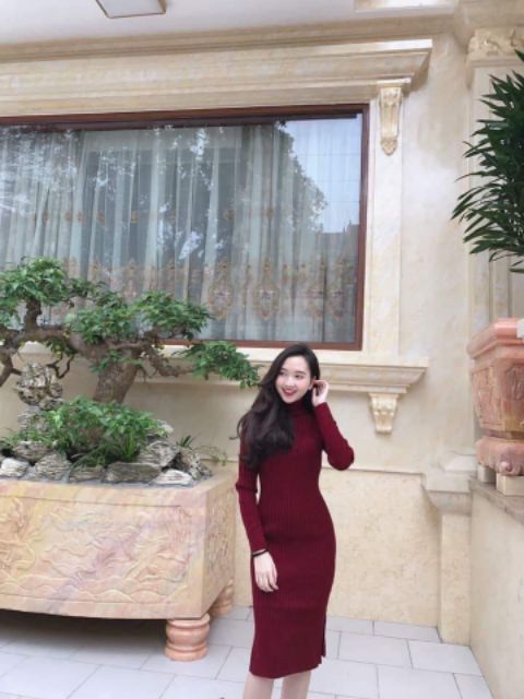 [ Ảnh thật ] Váy body tay dài cổ lọ ( cổ cao 15 phân ) | BigBuy360 - bigbuy360.vn