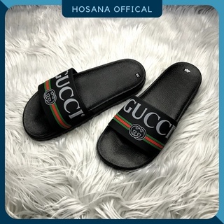 Dép Quai Ngang Đế Cao Màu Đen Dòng Dép Khắc Chữ Màu Trắng HOSANA