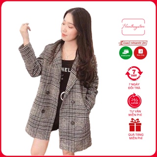 Aó Dạ kẻ Nữ Caro Dáng Ngắn Hàng Quảng Châu Cao Cấp, áo 2 lớp kèm quà tặng