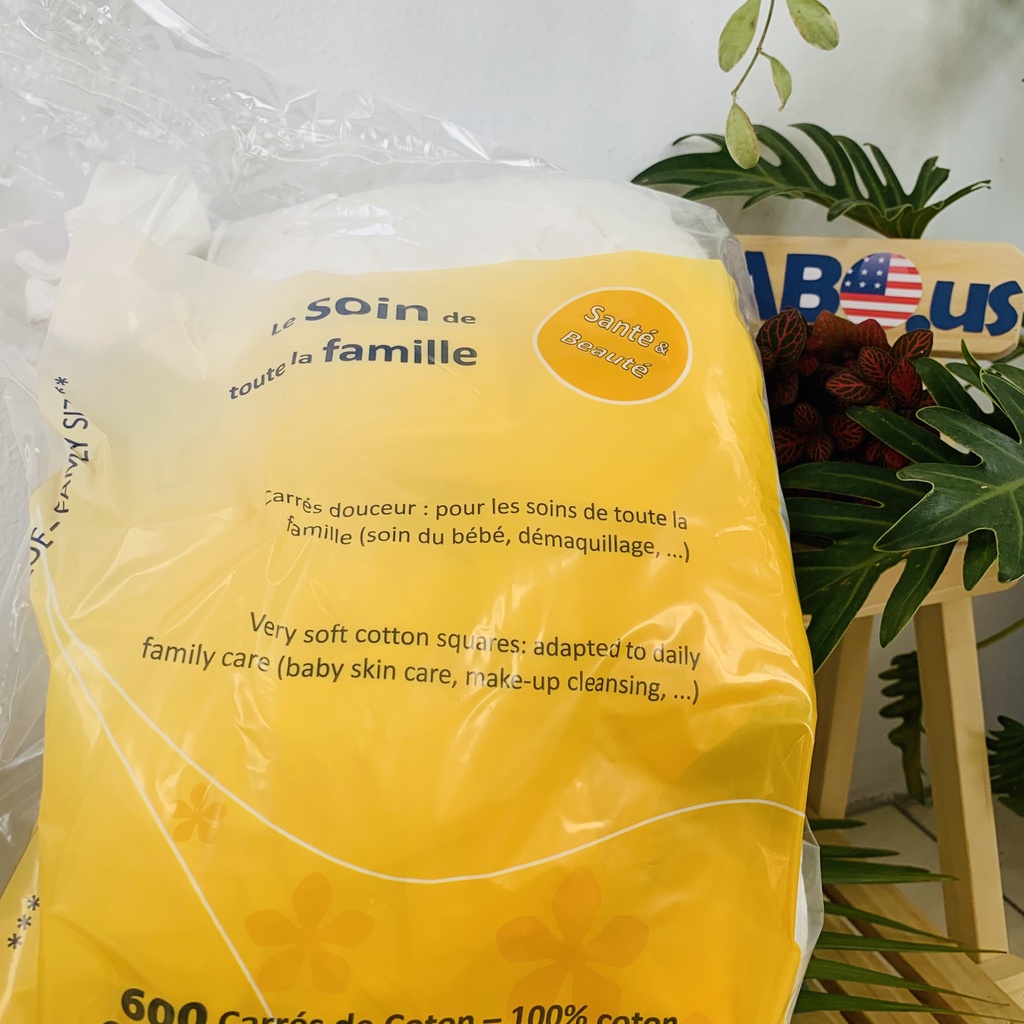 Bông Tẩy Trang Tetra Nội Địa Pháp CABOUS028 Bông Tẩy Trang Cotton 500, 600 Miếng Le Soin De Toute La Famille