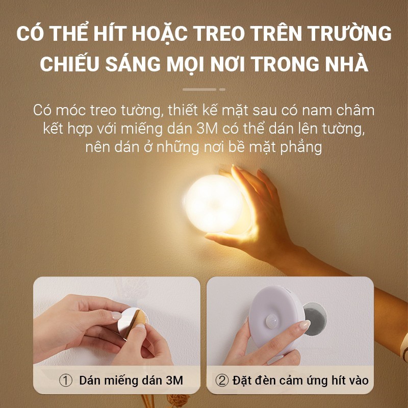 Đèn cảm ứng chuyển động pin sạc Mickey, dán tường cảm biến thông minh không dây dán tủ quần áo, cầu thang, phòng ngủ