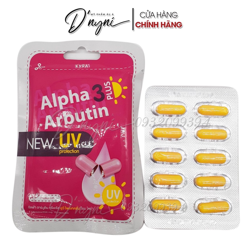 [GÓI 10 VIÊN] Bột Dưỡng Trắng Ban Ngày Chống Nắng New UV Alpha Arbutin 3 Plus Kyra Thái Lan