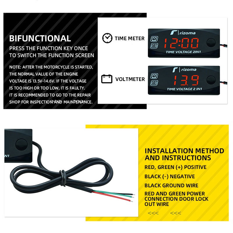 1 Vôn Kế Điện Tử Đa Năng Hiển Thị LED Chống Nước IP67 2 Trong 1 Cho Xe Hơi / Xe Máy / Tàu Thuyền