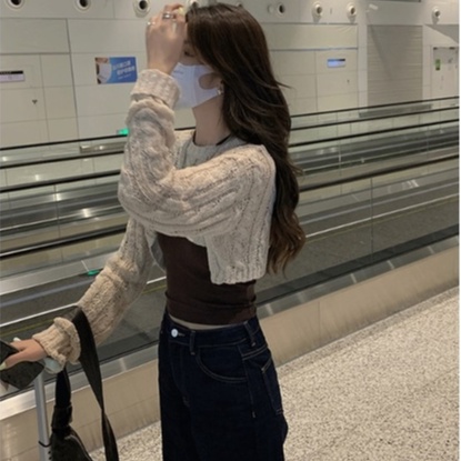 【ZHELIHANGFEI】Áo Sweater Dệt Kim Tay Dài Lưng Cao Thiết Kế Quyến Rũ Cho Nữ