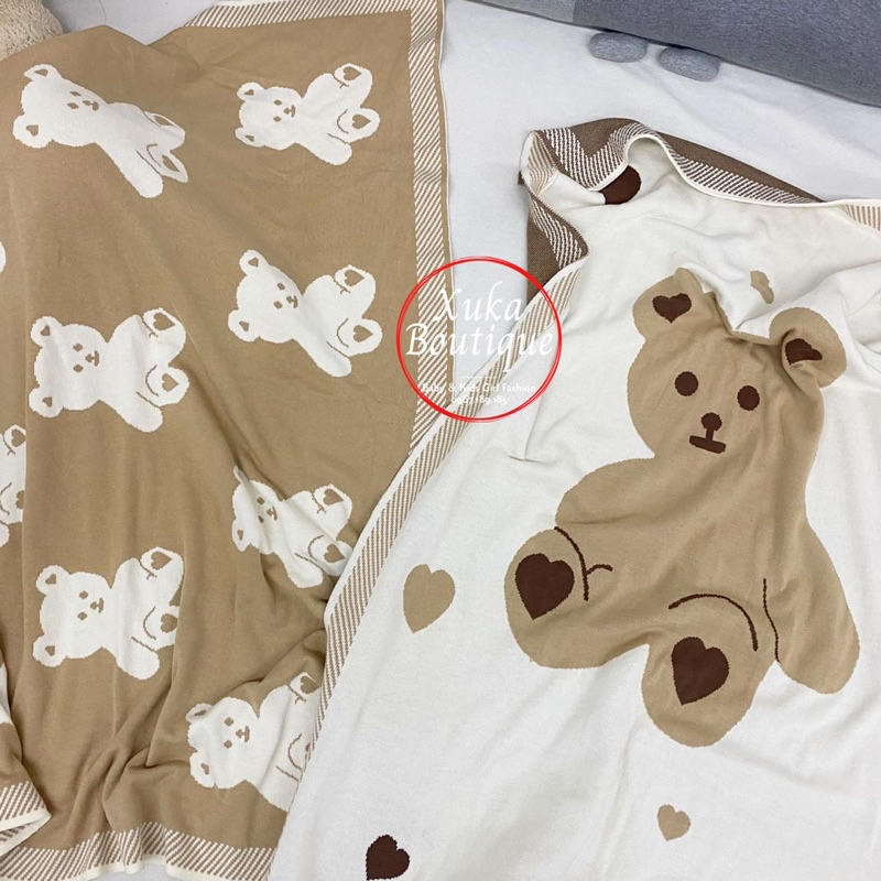 Chăn Len Dệt Gấu Nâu Xuất Hàn Siêu Đẹp