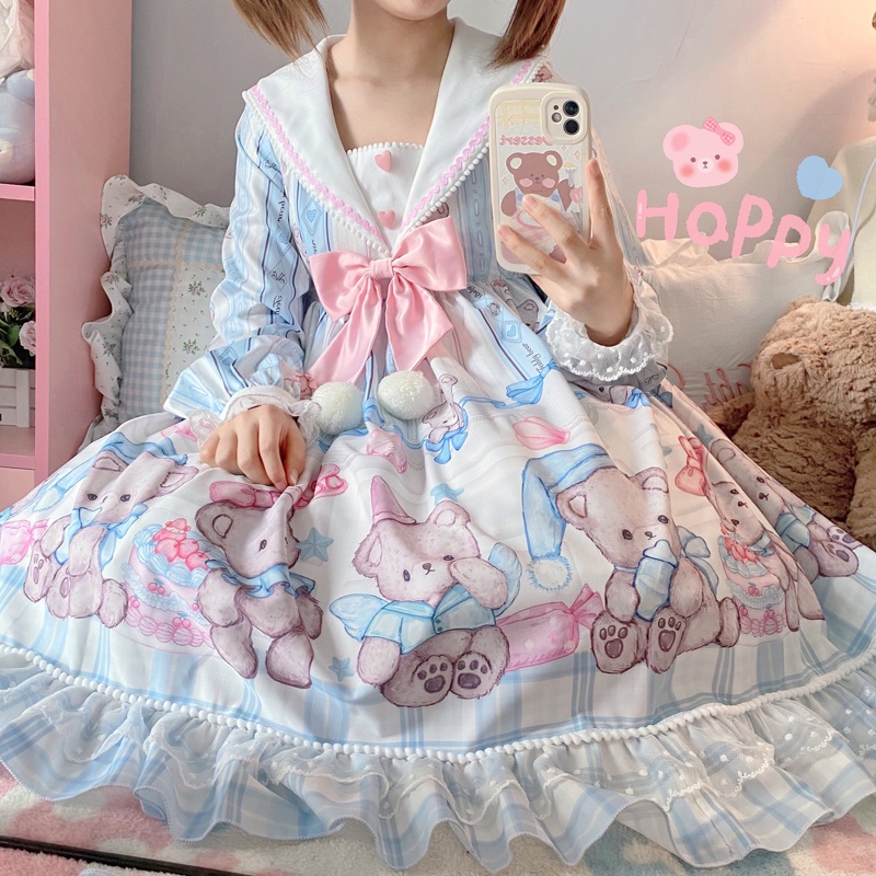 Váy lolita OP bé gấu dài tay dễ thương