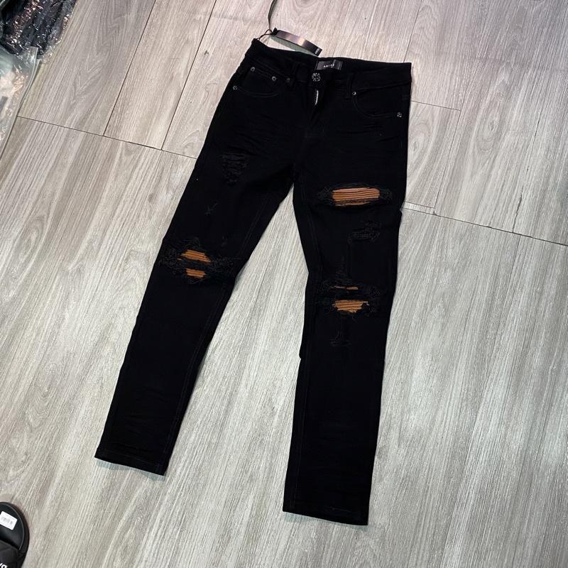 Quần bò nam Amiri rách gối vá xanh khoá gấu 1929-2396