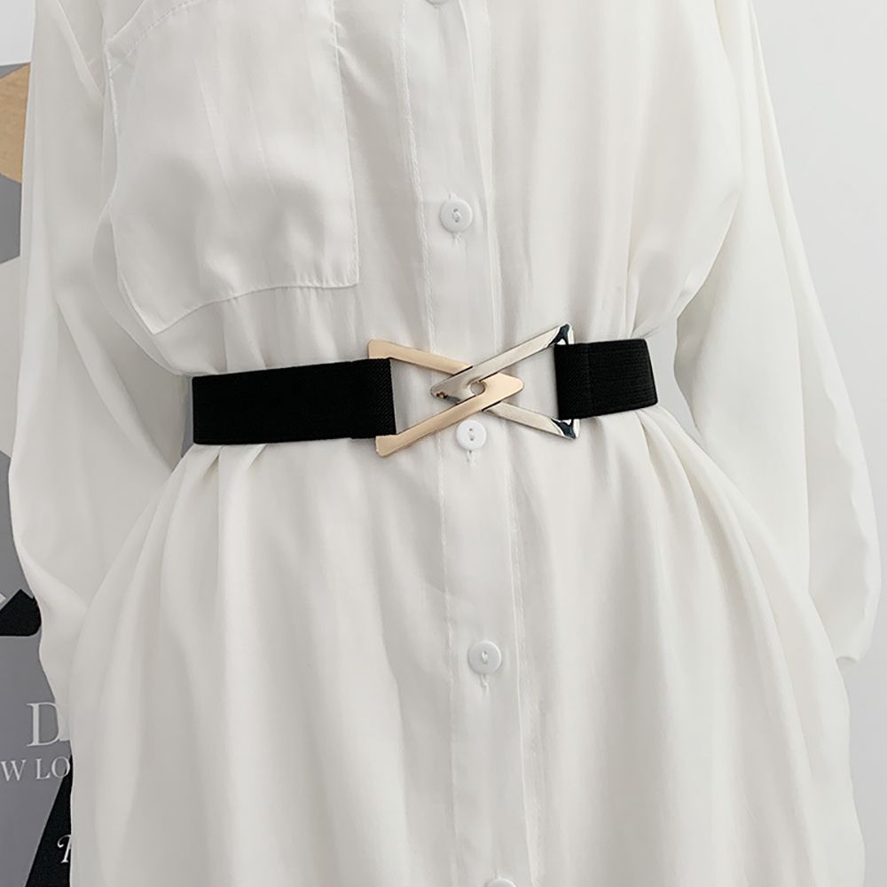 Thắt lưng vải canvas phối khóa kim loại hình tam giác thời trang phong cách Hàn Quốc cho nữ