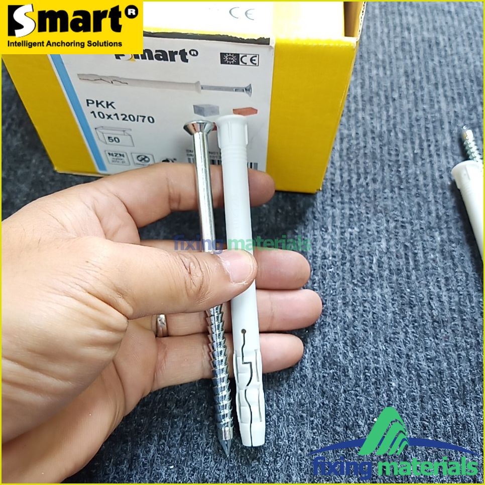Tắc kê đóng cao cấp kèm vít hiệu Smart, PKK 10x120/70, lắp khung cửa (Nhựa PA6, Vít cường lực, Made in EU)