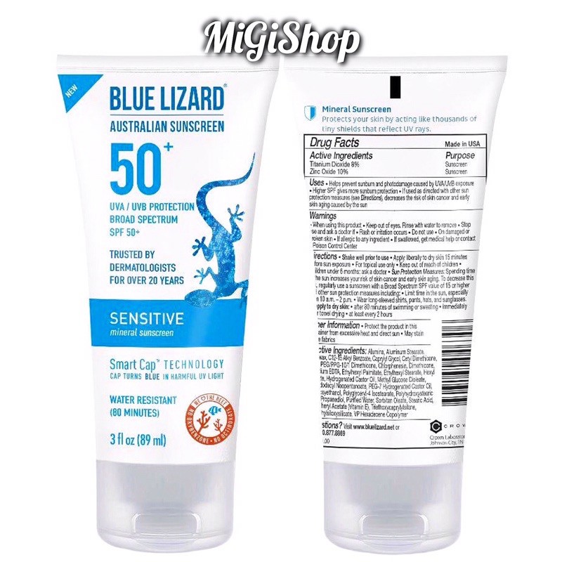 [Hàng Mỹ] Kem Chống Nắng Cho Da Nhạy Cảm Blue Lizard Australian Sunscreen Sensitive Mineral Sunscreen SPF30+/ SPF50+