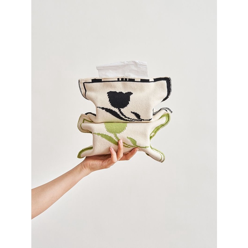 Hộp Đựng Khăn Giấy Bằng Vải Dệt Kim Cao Cấp Hình Hoa Tulip Phong Cách Bắc Âu