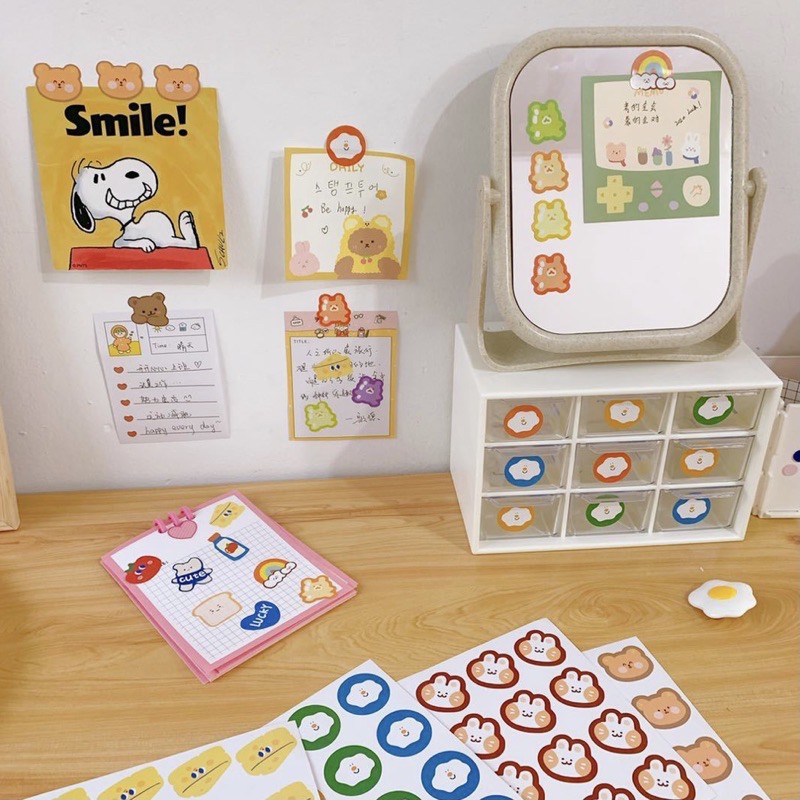 Set 2 tấm sticker trang trí Béo shop dán sổ ghi chú bookmart kệ tủ decor bàn học ST03