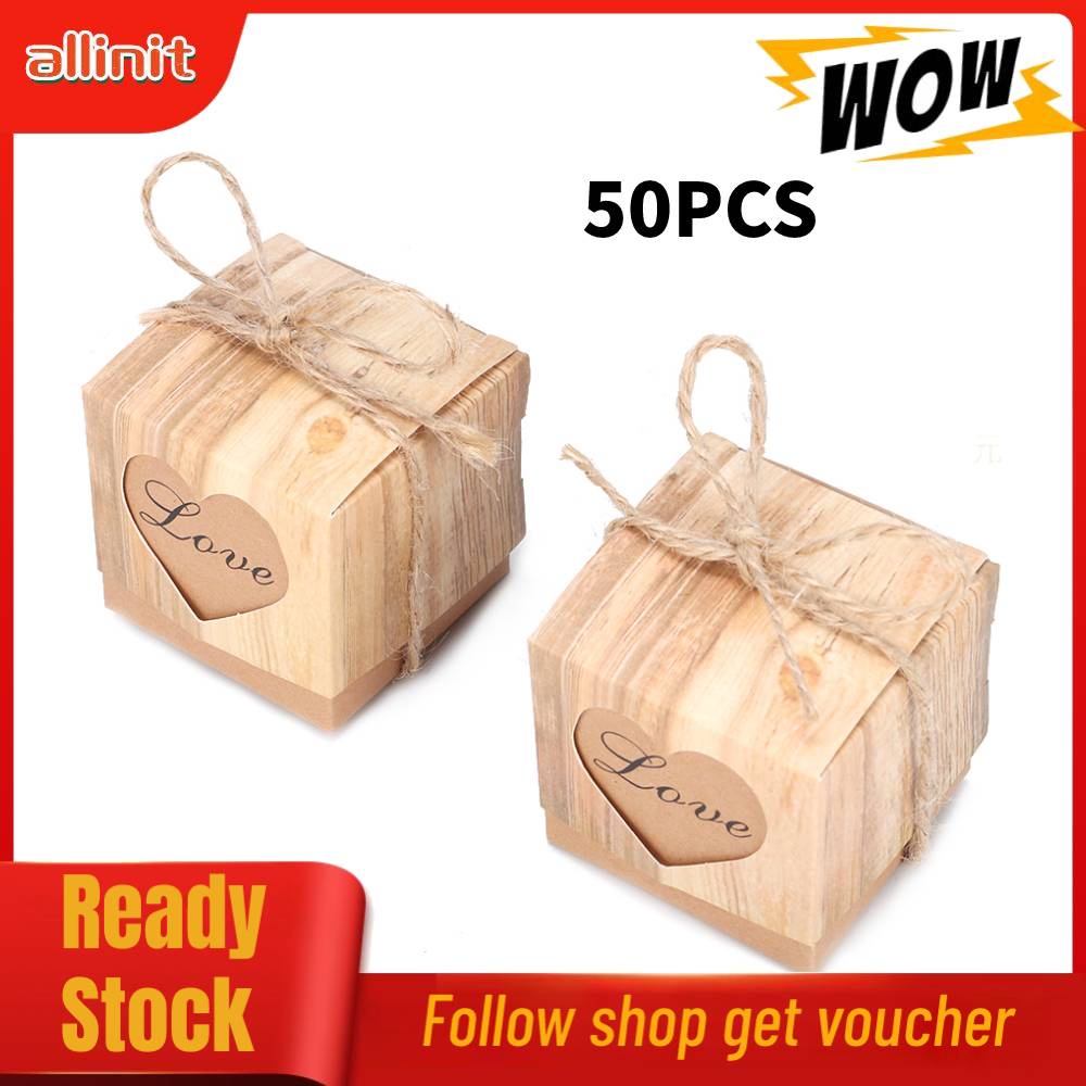 Bộ 50 hộp giấy đựng quà họa tiết trái tim phong cách vintage dành cho trang trí
