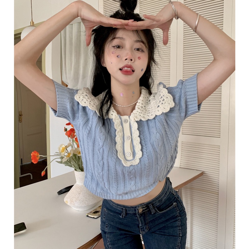 Áo Thun Dệt Kim Ngắn Tay Thời Trang Cho Nữ