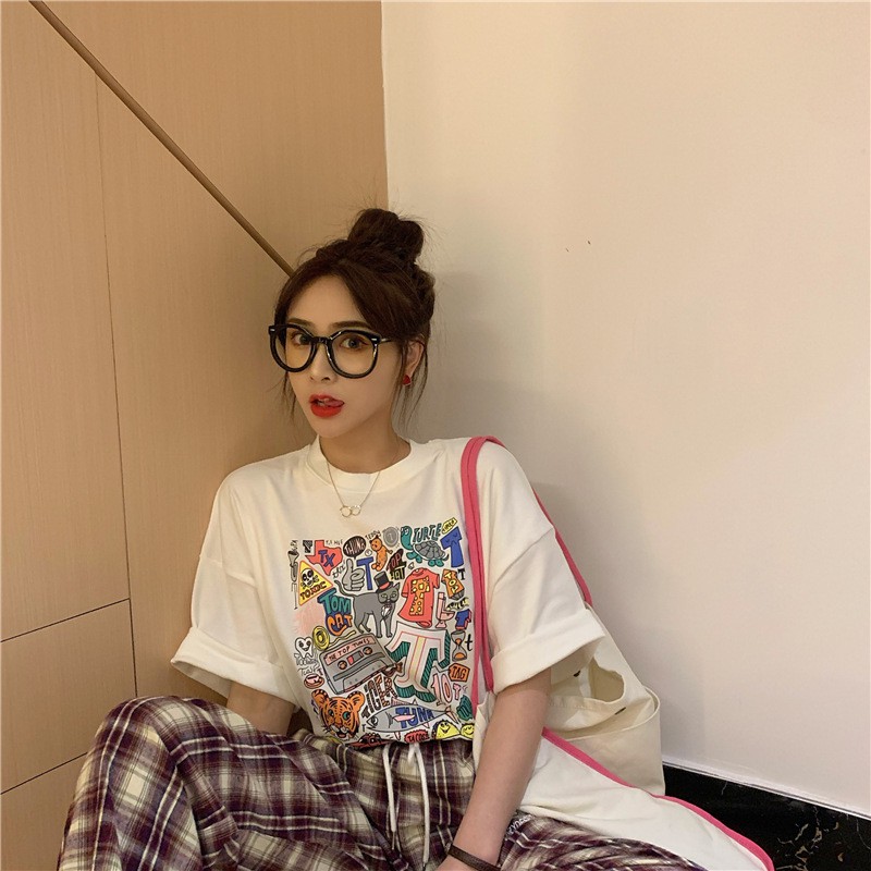 Áo thun in họa tiết tay lỡ form rộng - Ulzzang mặc cặp, nhóm, lớp AE88
