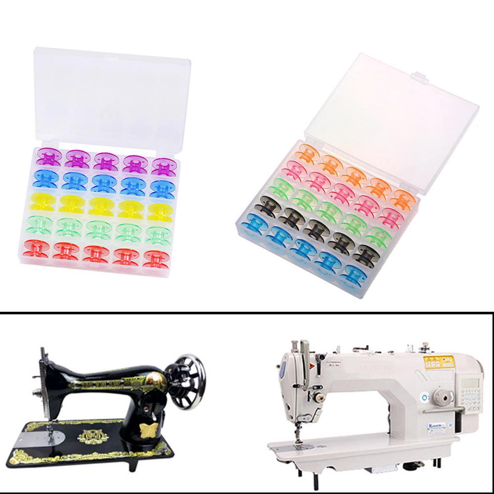 Set 25 ống nhựa cuộn chỉ máy may trong suốt kèm hộp đựng tiện dụng