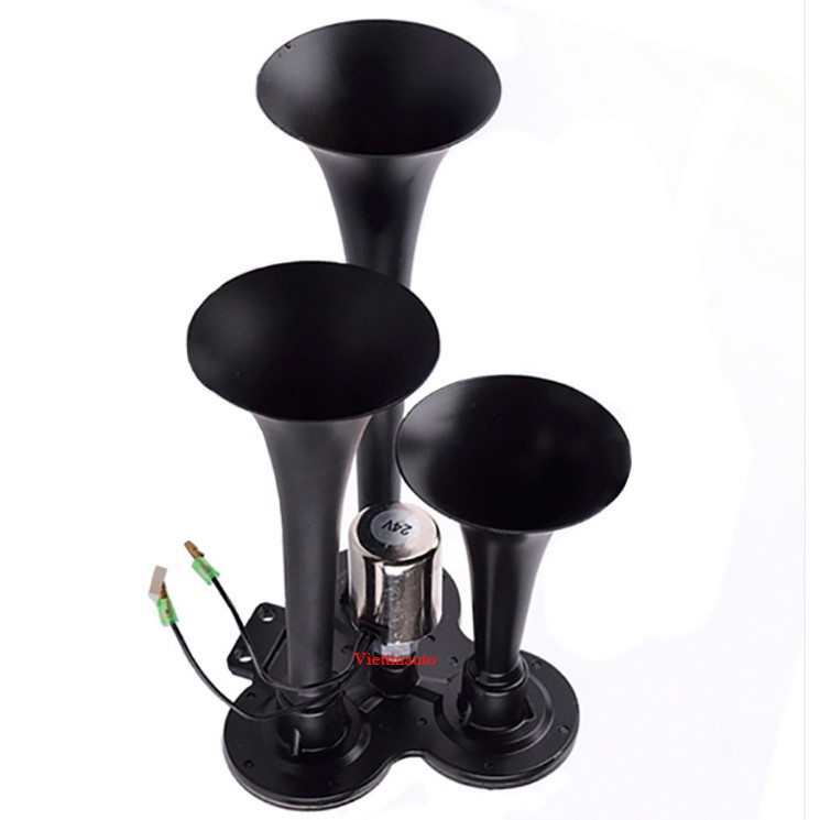 Còi hơi 3 Ống áp DC 12-24V Điện áp sử dụng cho xe có bình hơi - Đen