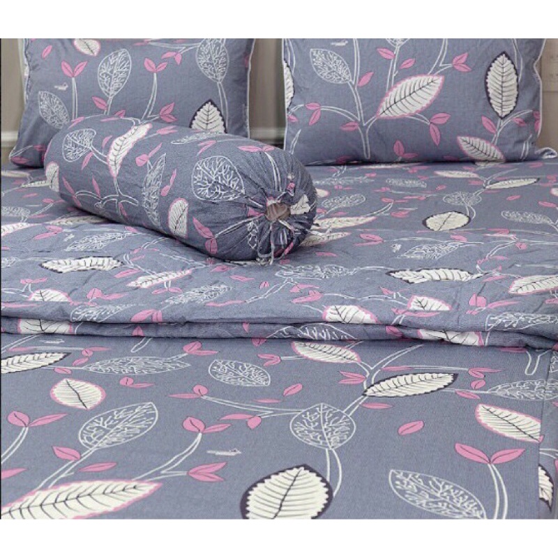 Drap Thắng Lợi, ga trãi giường cotton in logo chính hãng chất vải dày , thoáng mát  (lá hồng xám)