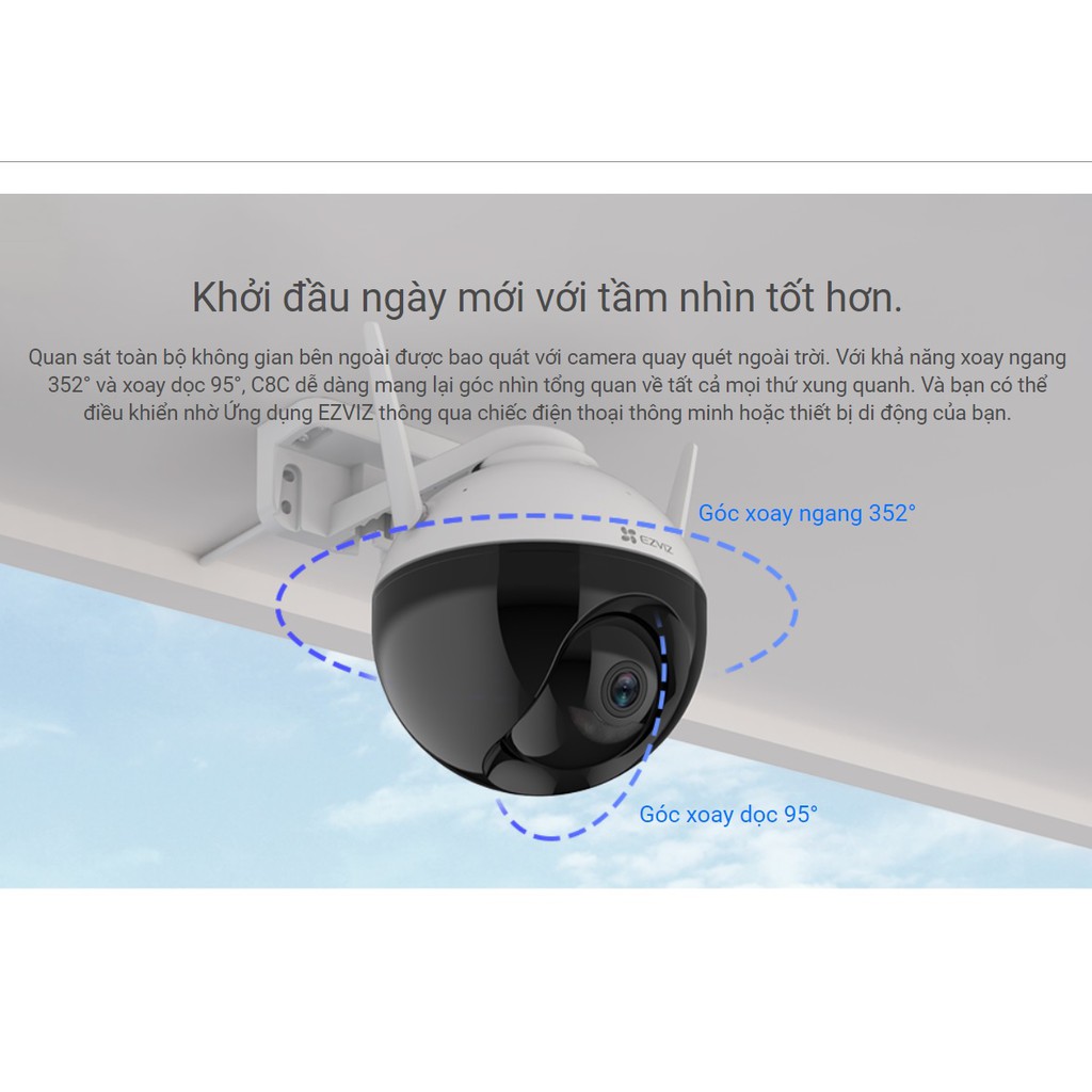 Camera Wifi EZVIZ C8C, ngoài trời, quay 360 độ, có màu ban đêm - Hàng chính Hãng, Bảo hành 24 tháng.