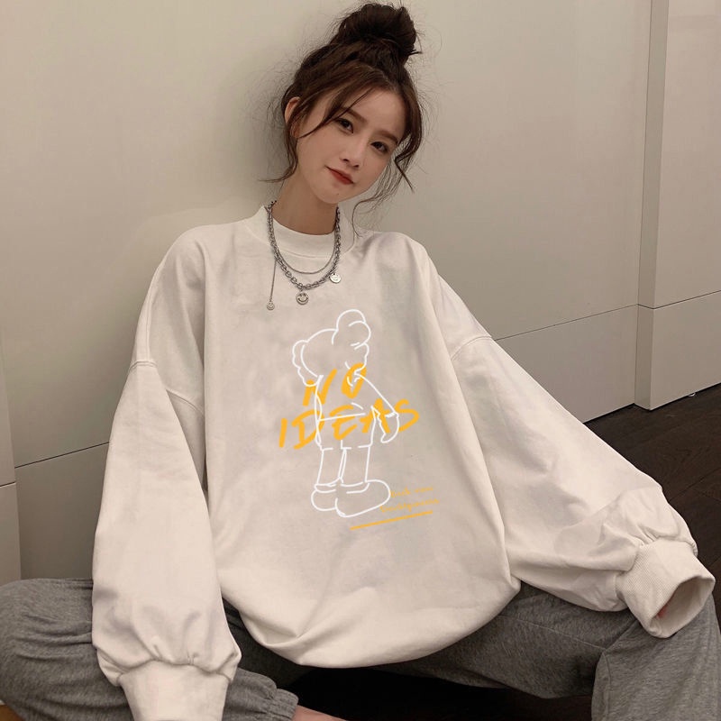 Áo sweater SUXI tay dài dáng rộng in họa tiết kiểu hàn quốc thời trang mùa thu cho nữ