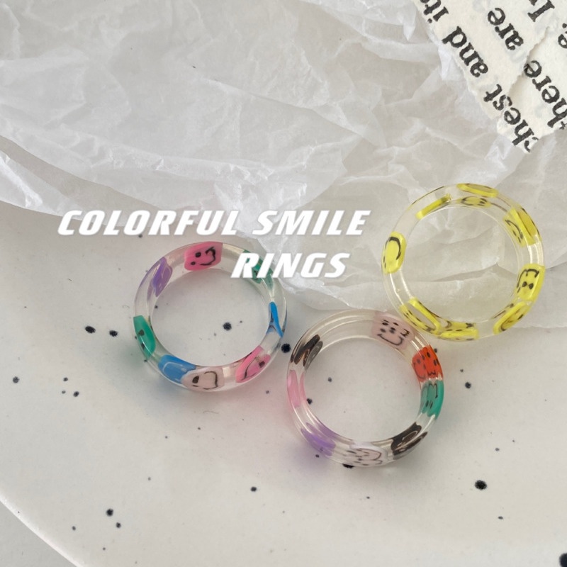 Nhẫn Nhựa Trong Suốt Hình Mặt Cười Xinh Xắn Dễ Phối Đồ