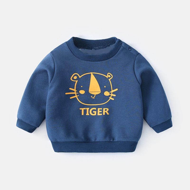 Áo nỉ bông dài tay chất cotton 2 lớp in hình thú ngộ nghĩnh cho bé trai bé gái