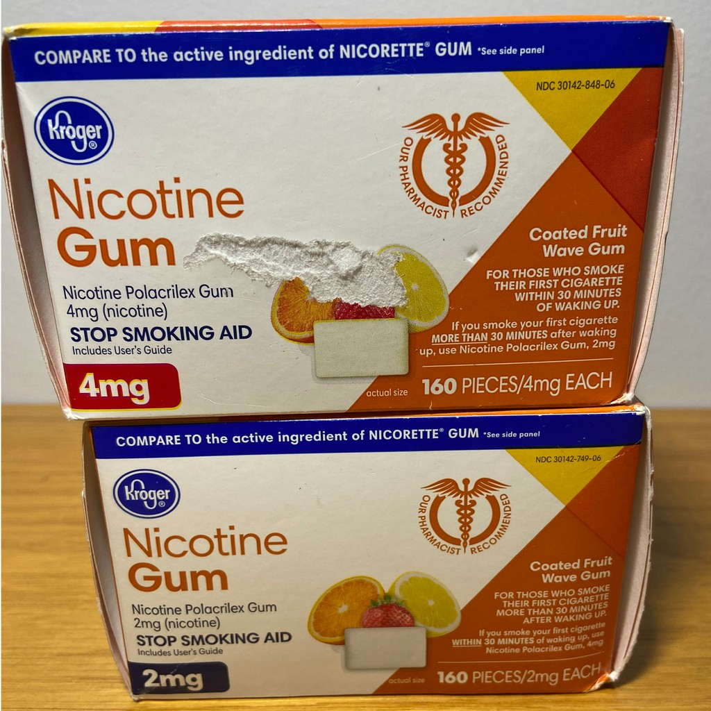 Kẹo cao su Kroger Nicotine Gum 2mg và 4mg 160 viên, hương trái cấy tổng hợp