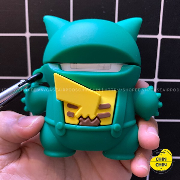 Case Vỏ Bao Airpods Đựng Tai Nghe Airpod 1 2 Pro Snorlax Xanh Chất Liệu Silicon Dẻo