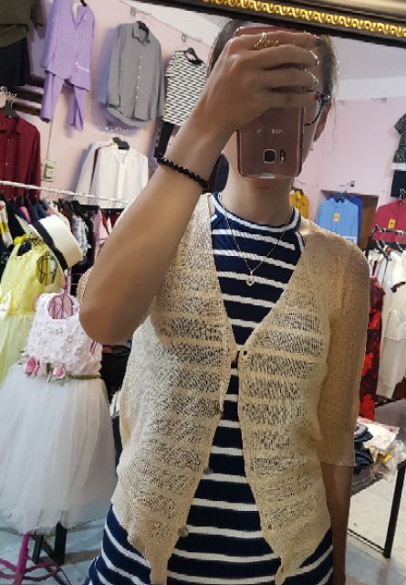 Set váy kẻ và áo cardigan Thu VNXK