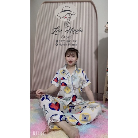 Đồ bộ pijama tay ngắn quần dài LV hoạ tiết lụa latin
