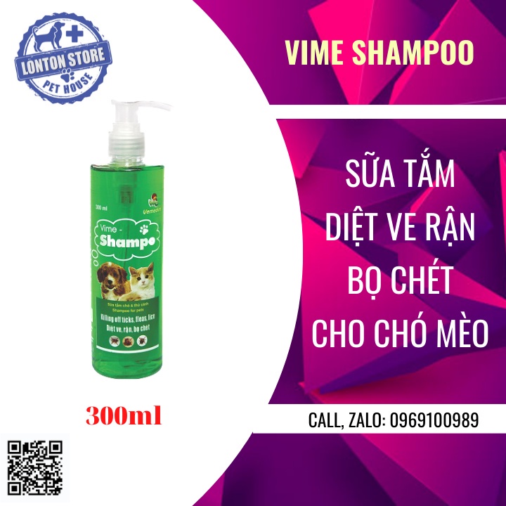 VEMEDIM Vime Shampoo - Sữa Tắm Phòng Ve, Bọ Chét Cho Chó Mèo  300ml - Lonton Store
