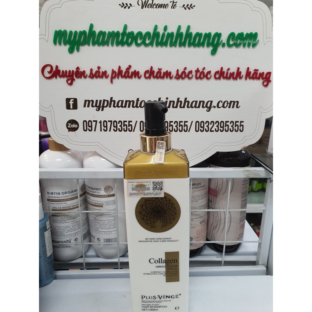 Cặp Dầu Gội Xả Collagen Plus Vinge 1000ML Phục Hồi, Giảm Rụng, Kích mọc tóc