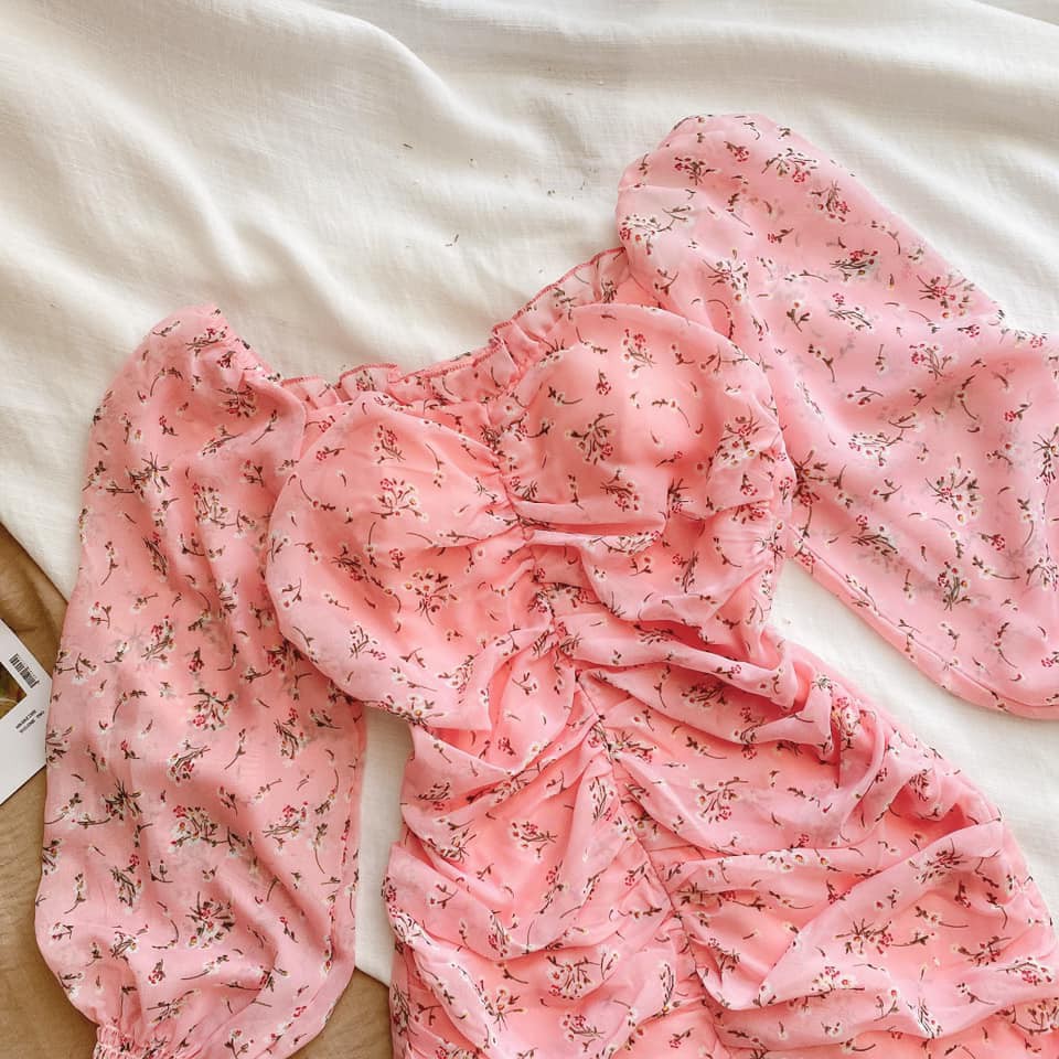 Váy Đầm Body Nhún Sườn Chất Voan 2 Lớp Họa Tiết Hoa Siêu Đẹp Với Tông Hồng Tôn Dáng Cực Xinh. | BigBuy360 - bigbuy360.vn