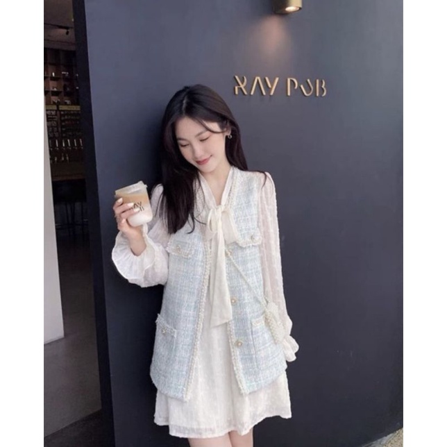 Set áo gile + váy liền siêu xinh có ảnh thật