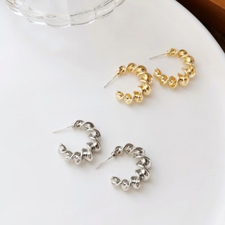 S925 Bạc Kim Hàn Quốc Hình Vít Hình Chữ C Bông Tai Tính Khí Kết Cấu Kim Loại Bông Tai 0504-2