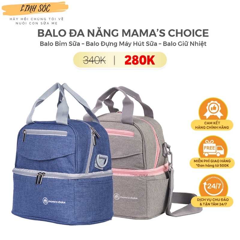 Balo bỉm sữa đa năng  cao cấp  Mama’s Choice, Balo giữ nhiệt bảo quản sữa mẹ