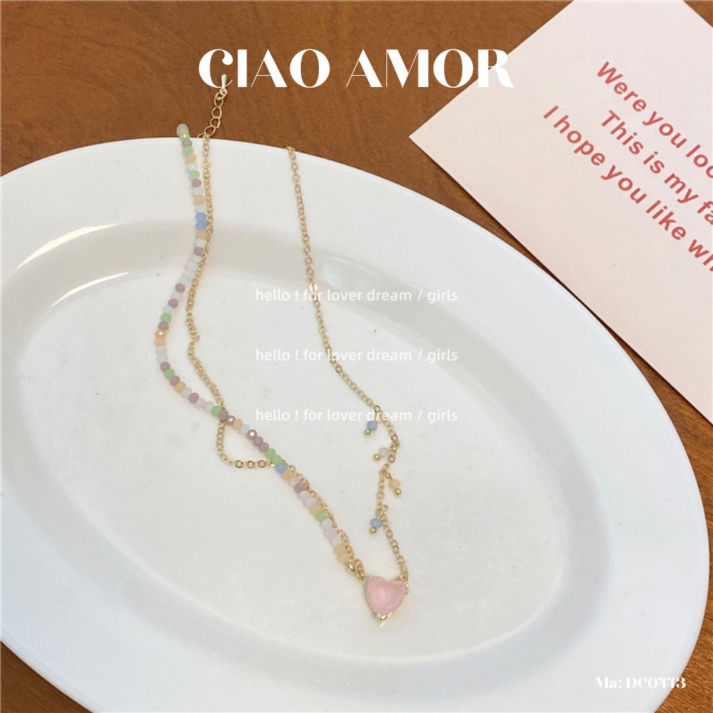 Dây chuyền nữ, Vòng cổ nữ đính hạt sắc màu hồng, xanh dễ thương tiểu thư Trang sức Ciao Amor - DC0443