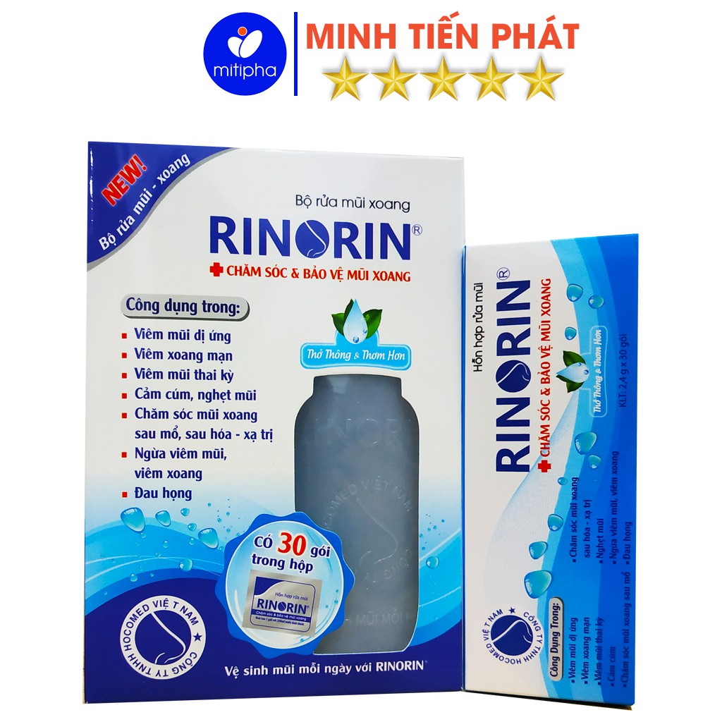 Bộ 2 sản phẩm Rinorin bình rửa mũi và hộp muối rửa mũi 30 gói - Minh Tiến Phát