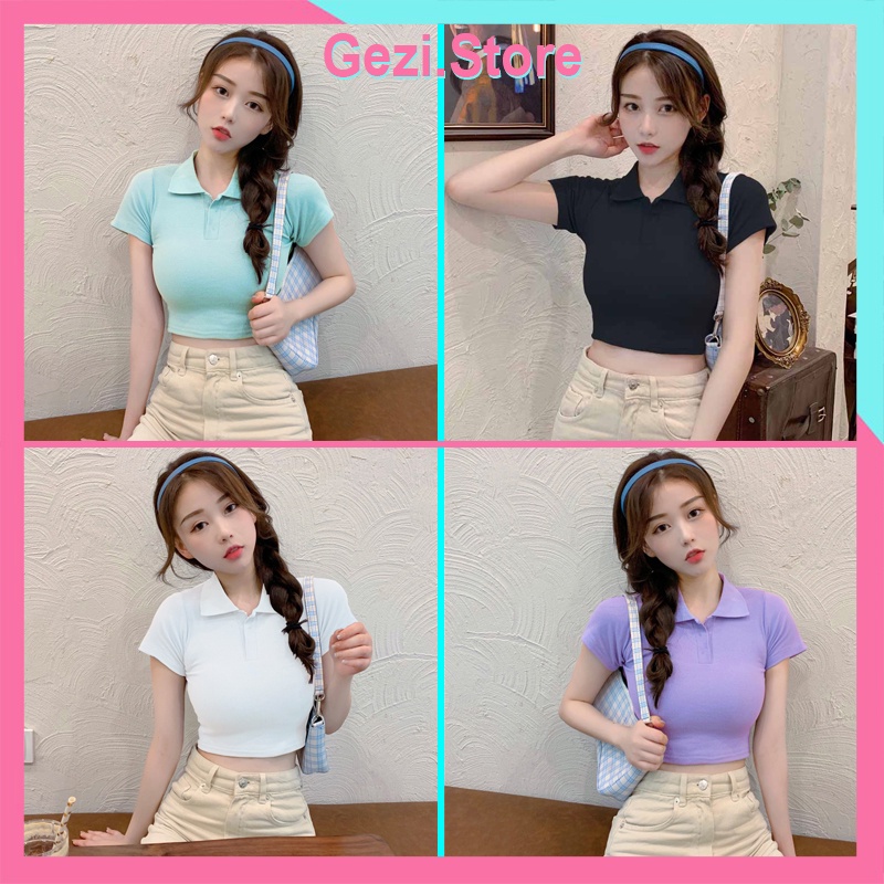 Áo croptop Polo, Áo thun nữ dáng croptop ôm tay ngắn cổ đức, croptop Polo nữ ngắn tay