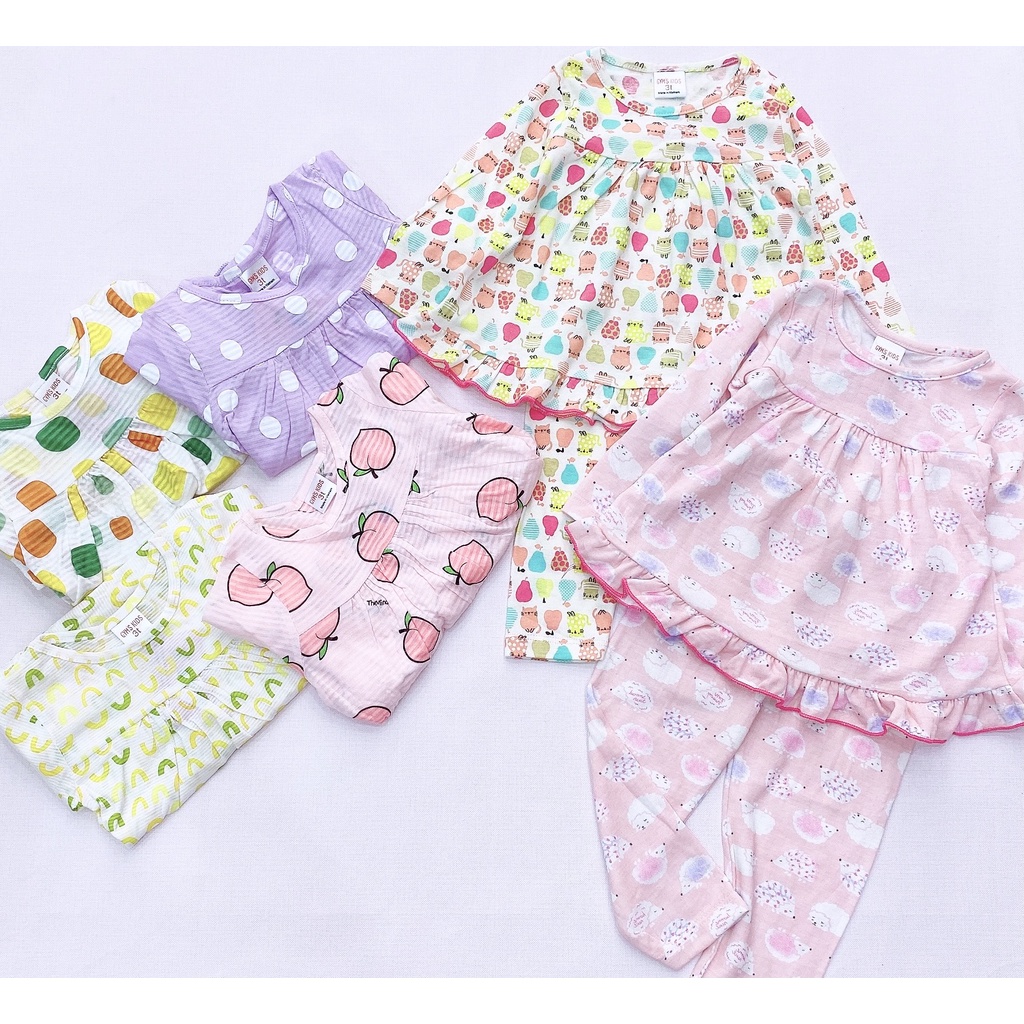 Bộ Bozip chất mềm mại dáng babydoll viền bèo họa tiết ngộ nghĩnh cho bessRIo hàng có sẵn kèm video