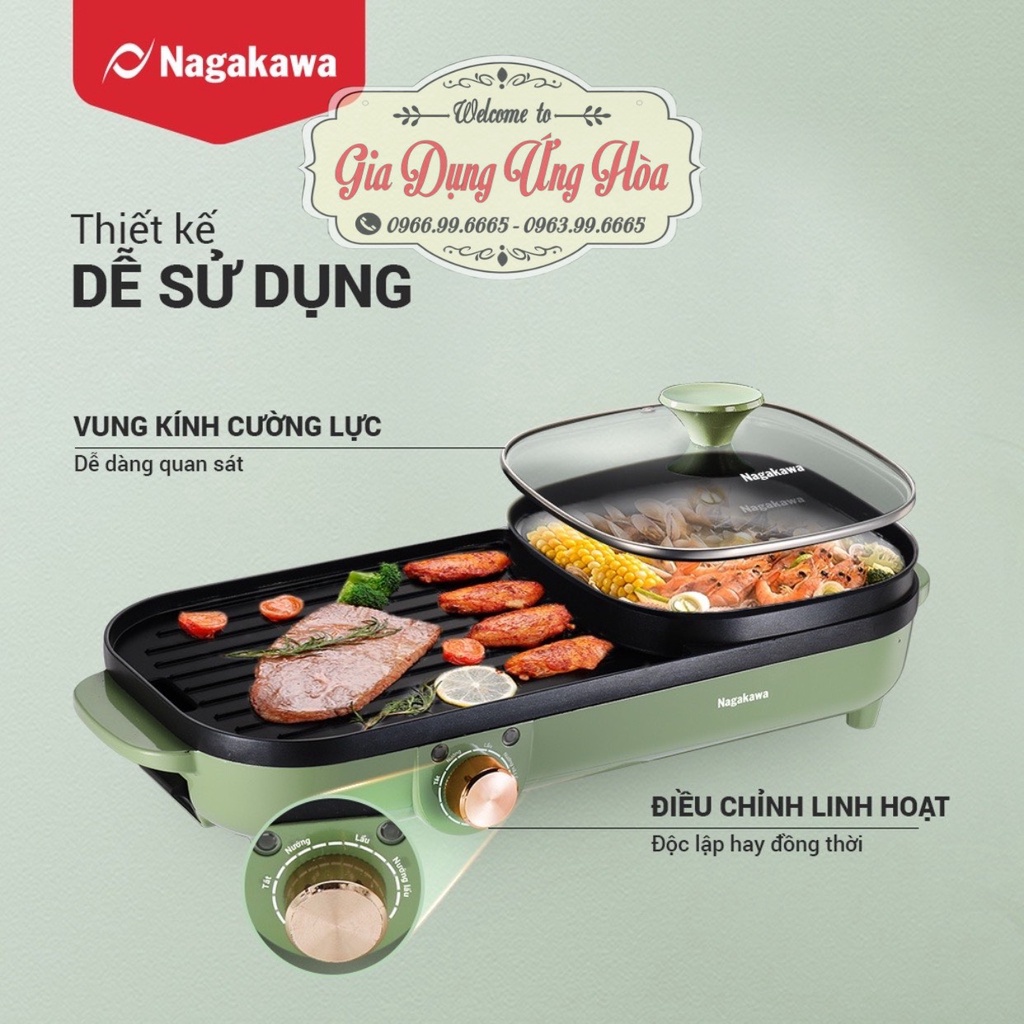 Bếp nướng điện Nagakawa NAG3104 ( 2in1 tiện lợi) Hàng Chính Hãng