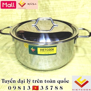 Nồi inox 3 đáy từ size 16, 18, 20, 22, 24, 26, 28, 30, 32 vietcook sử dụng trên bếp từ
