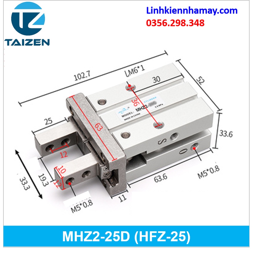 xi lanh kẹp khí nén MHZ2-25D, HFZ25 (tiêu chuẩn SMC/Airtac)