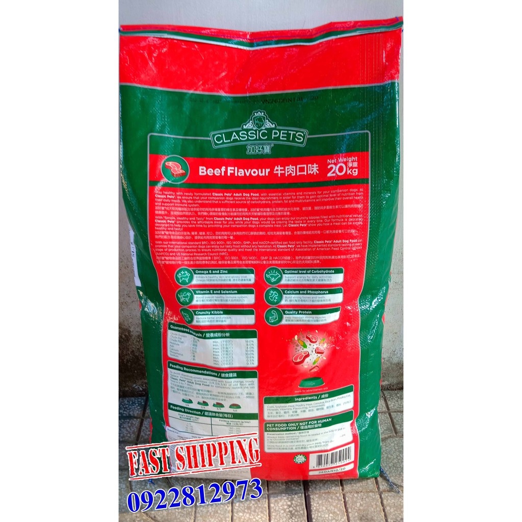 Thức ăn chó trưởng thành Classic Pets - Vị bò 20Kg ( 50 túi x 400gm)