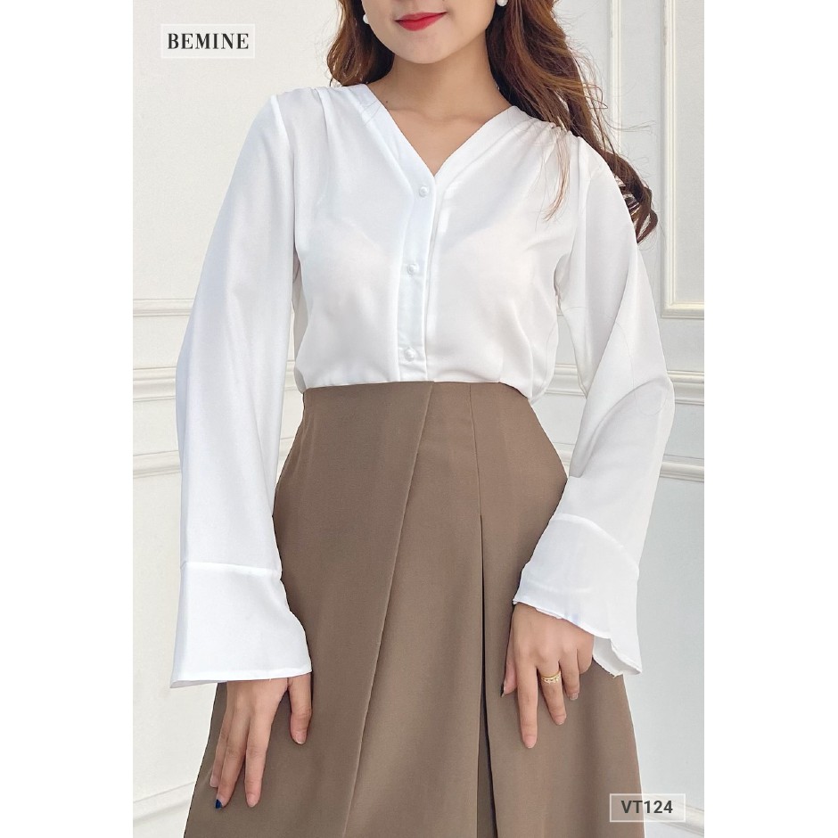 Chân váy công sở ngắn thiết kế tà chéo xếp ly thời trang BEMINE VT124NAU | BigBuy360 - bigbuy360.vn