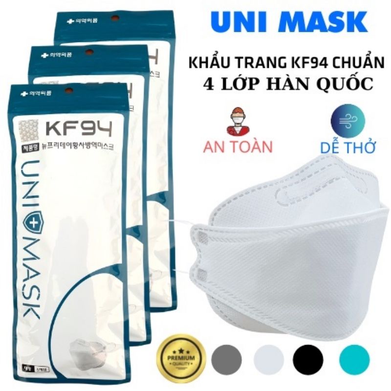 Khẩu trang y tế 4D mask KF94 xuất Hàn Uni mask cao cấp màu Trắng
