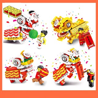 Đồ chơi xếp hình lego giá rẻ SY1473 mô hình múa lân sư rồng mini Tết trung thu Tết âm lịch