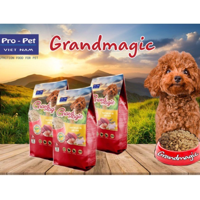 &lt; Túi 1KG &gt; Thức ăn cho Chó - Hạt Grand Magic Dạng viên vị thịt bò, gà và hải sản.