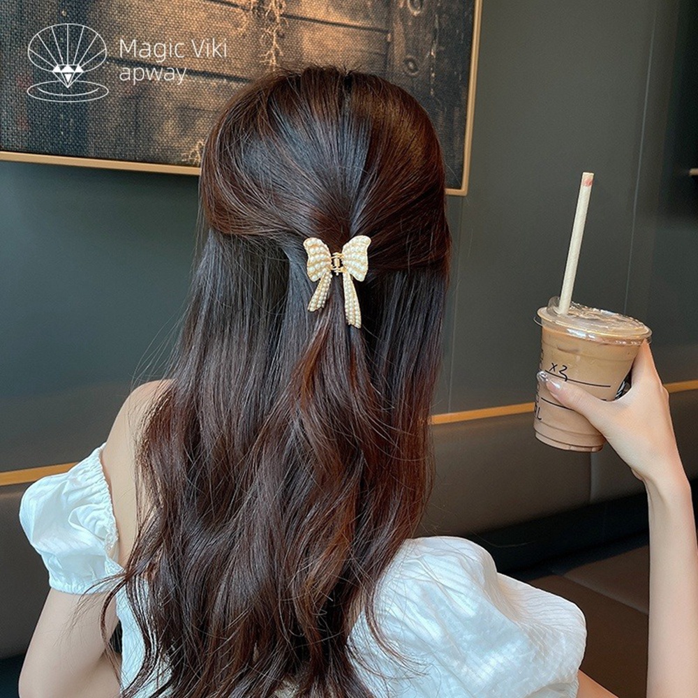 Kẹp Tóc Nơ Đính Đá Ngọc Trai Nhân Tạo Phong Cách Hàn Quốc