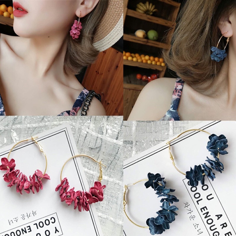 Bông tai hoa nở cổ điển phong cách Hàn Quốc nhiều hình hoa Vintage